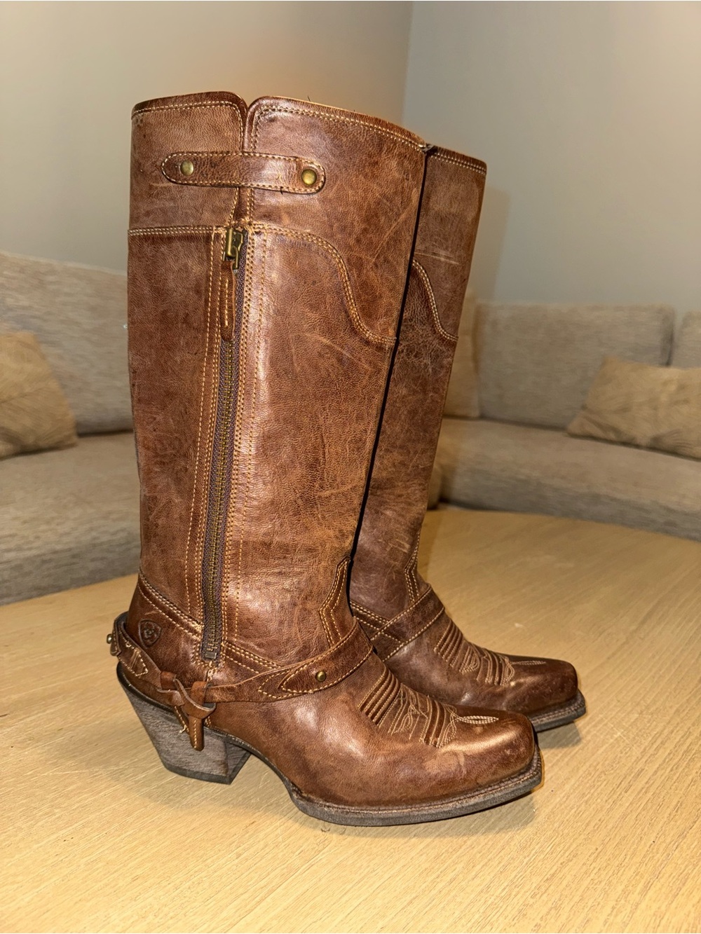 Ariat Women’s Chestnut Brown Leather Square Toe Tall Boots - Picture 2 of 9